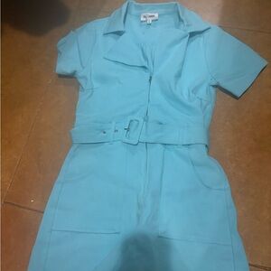Sky Blue Women's Jumpsuit with Belt shorts